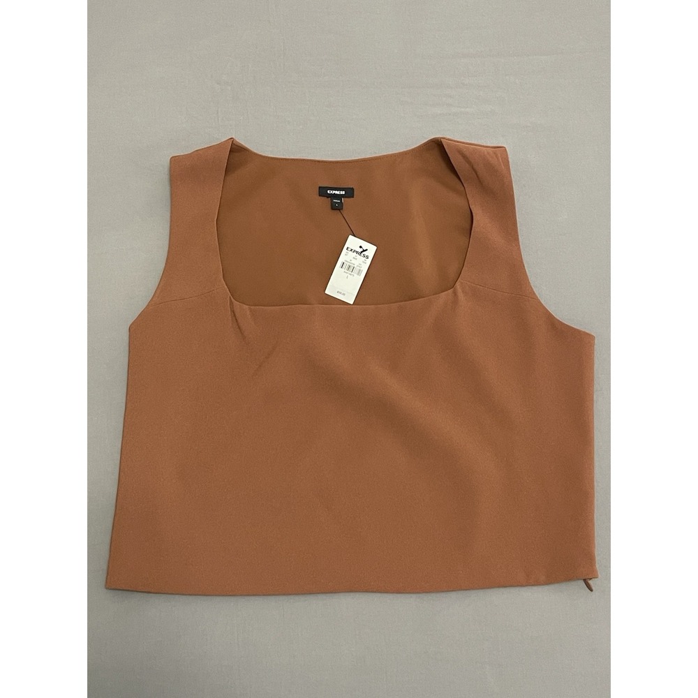 Express Body Contour Tank Top Women's Large Brown Sleeveless Cropped